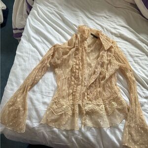 Beautiful vintage mesh Cream lace shirt with ivory buttons